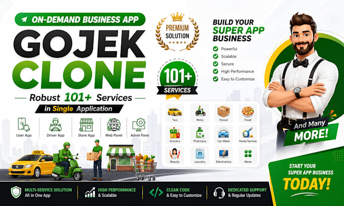 develop gojek clone, uber clone and multi service super app