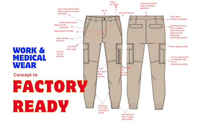 design tech pack for uniform, scrubs and workwear clothing