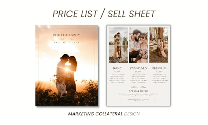 design a photography pricing guide, price list nd sell sheet