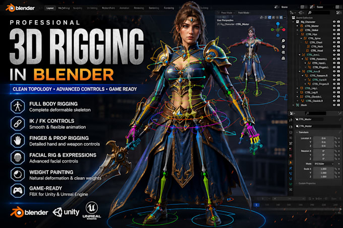 rig your 3d model in blender for game engines or animation