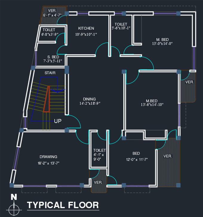 Autocad draw or redraw any 2d floor plan section elevation by ...