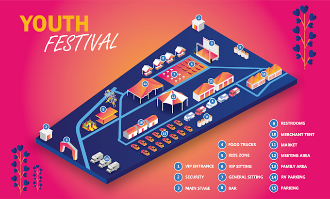 Design festival maps and vector event map illustration by Raa_artist ...