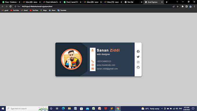 Make modern html email signature for your gmail by Sanan115 | Fiverr