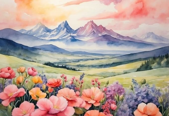 handrawn watercolor landscape on paper
