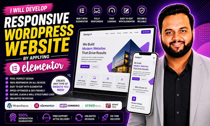 develop your responsive wordpress site by applying  elementor