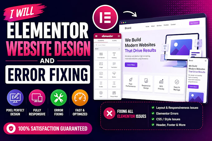 elementor website design and error fixing