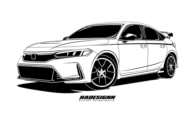 draw detailed car line art vector illustration