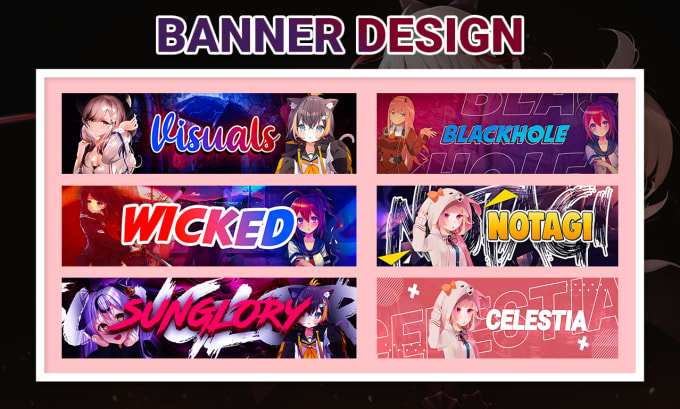 Design anime or vtuber twitch, twitter, youtube, discord banner, and ...