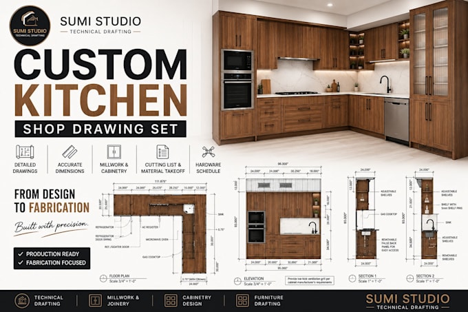create production ready kitchen cabinet shop drawings