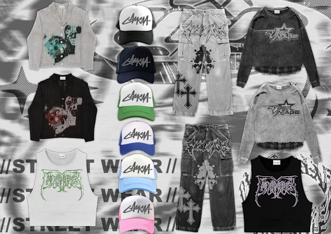 create custom design y2k grunge streetwear shirt design with mockup