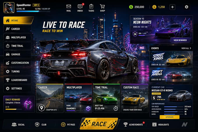 design perfect game UI, gui, hud for consoles, PC and mobile