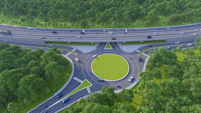 create 3d road bridge and complex intersection animation
