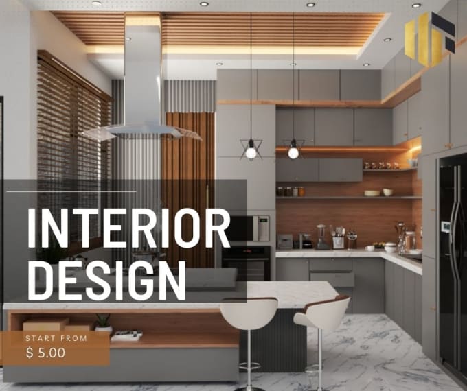 Design, 2d layout, and 3d model of the kitchen with rendering by Rts