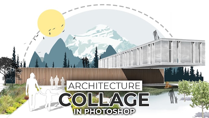 make 3d architectural render with collage style in photoshop