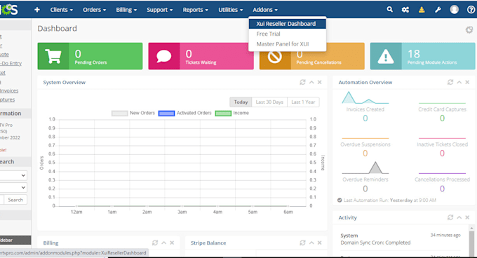 do automation for xui one panel with api module
