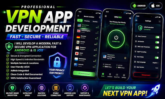build secure VPN app for android and IOS with admin panel