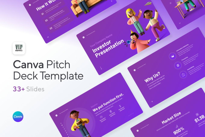 Provide a winning canva pitch deck presentation template by Vipgraphics