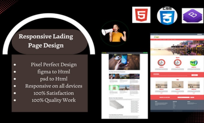 Design a modern landing page with html css and javascript by ...