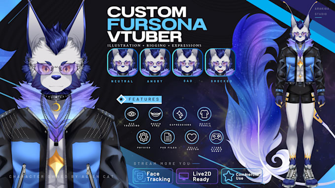 draw and rig your custom fursona furry vtuber live2d model