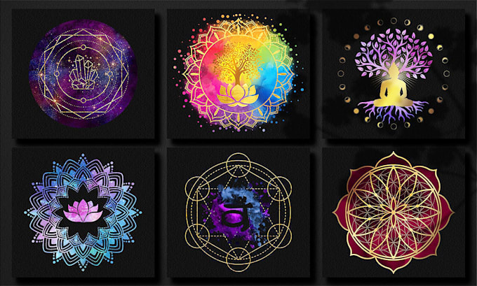 design a sacred geometry or feminine mystical mandala logo with watercolor