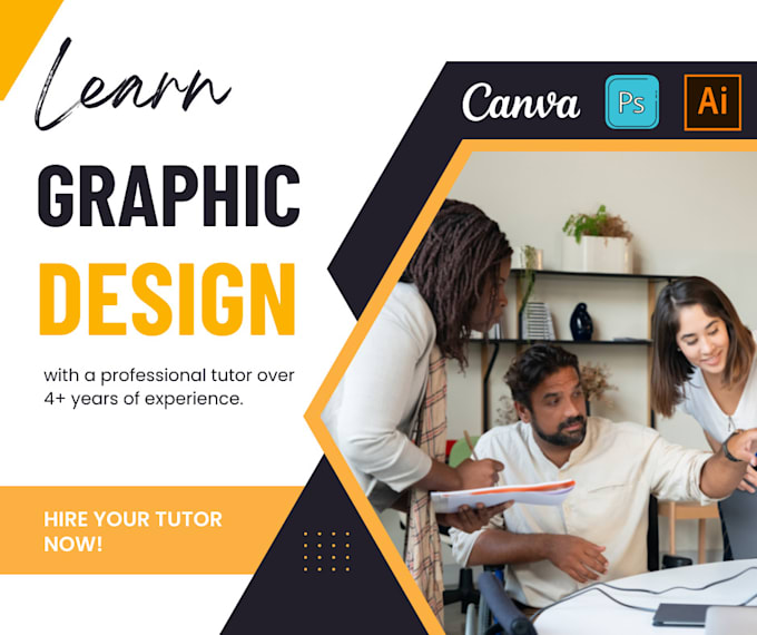 teach you graphic designing on canva, photoshop, or illustrator