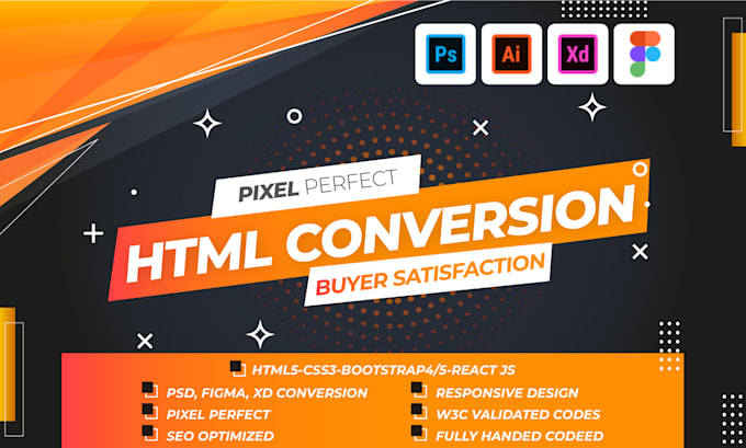 convert PSD to HTML, figma to HTML, xd to HTML ,sketch to HTML responsive