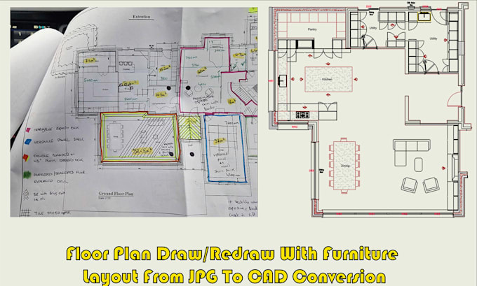 draw or redraw floor plan with furniture layouts
