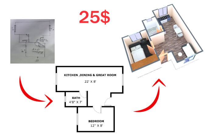 kitchen and bath floor plan 3d