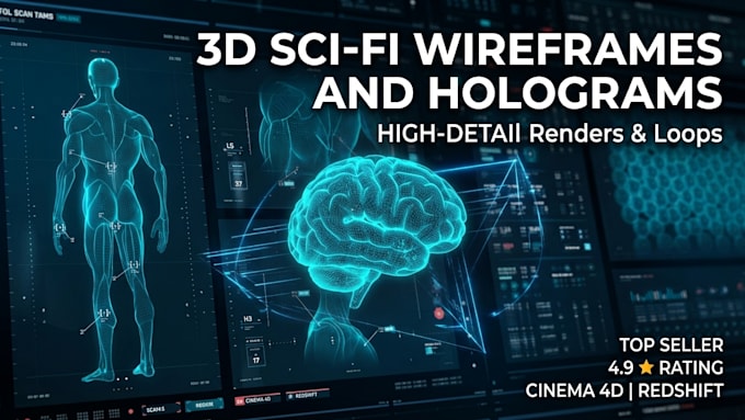 create 3d sci fi wireframe holograms
