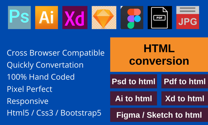 Convert figma, xd, psd to html css responsive website by ...