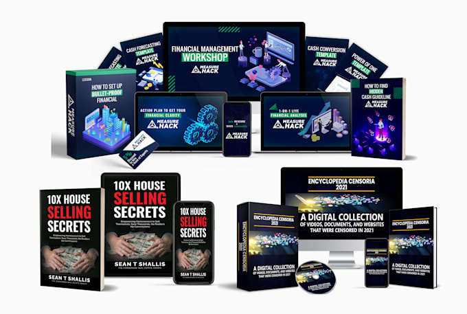 design 3d digital product mockup, online course ecover bundle