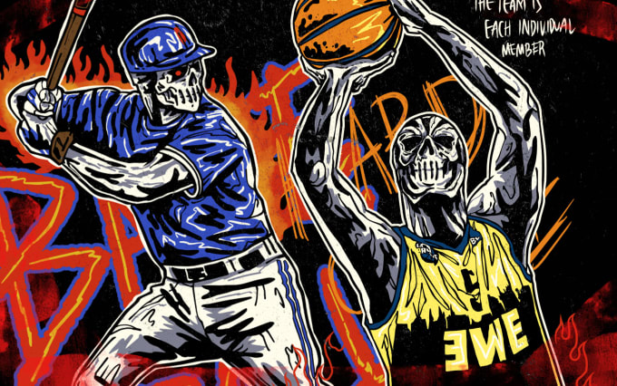 I will draw a cool skeleton skull design with warren lotas style