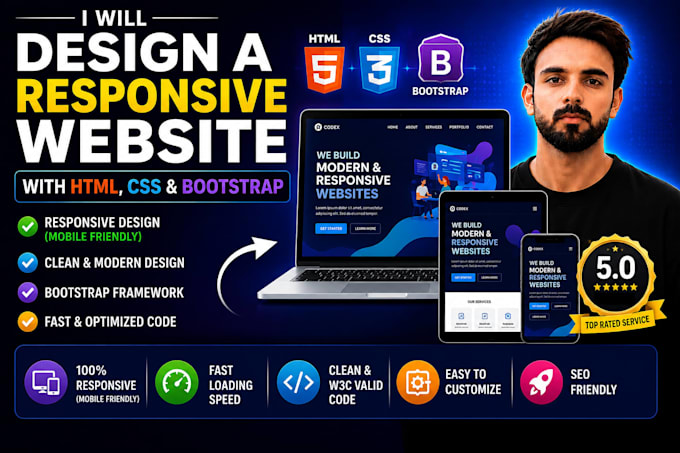 design a responsive website with HTML, CSS, and bootstrap for you