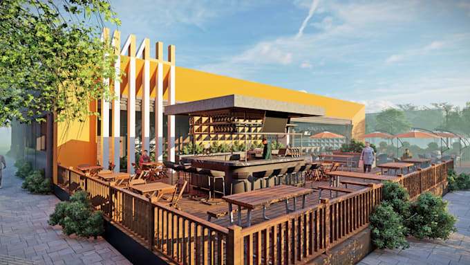 create and design modern exterior facade and render it