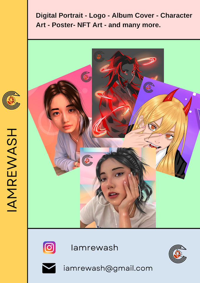 Make digital portraits, character design, anime , posters, album covers
