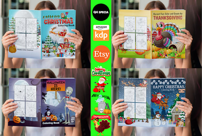 create christmas, halloween, and thanksgiving coloring books for KDP
