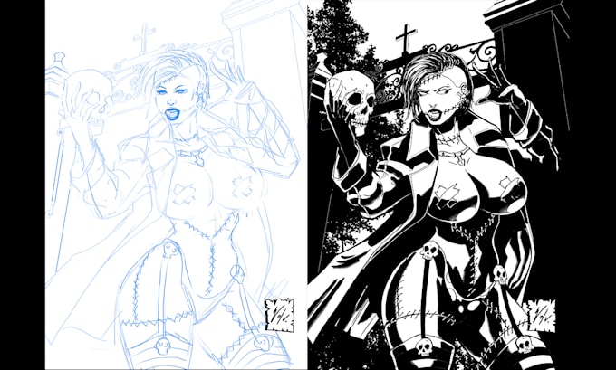 do noir comic book illustration lineart