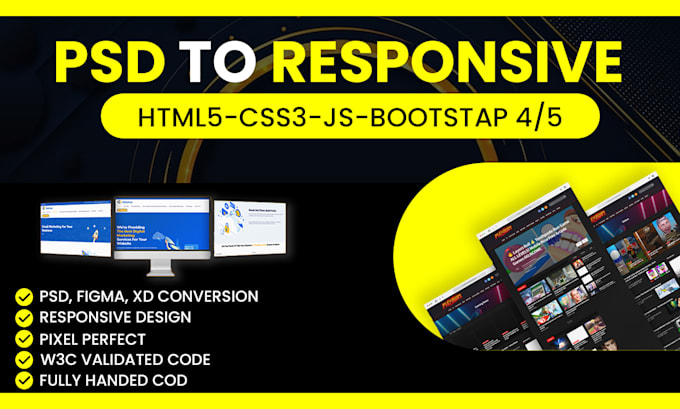 convert figma to HTML, PSD to HTML, sketch to HTML responsive bootstrap website