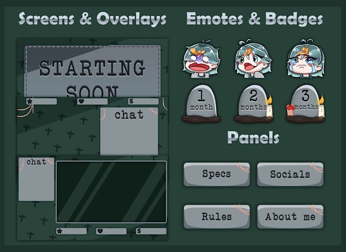 design custom overlays, panels and emotes for streamers