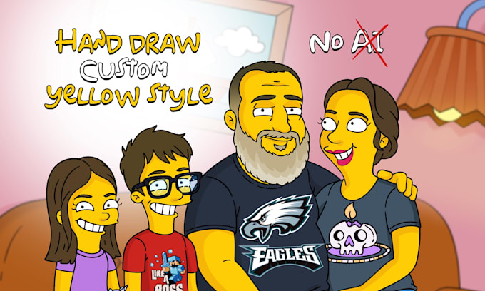 draw yellow cartoon portraits for couples and families
