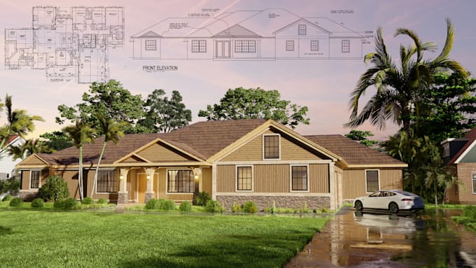 make 3d rendering from 2d drawing or sketch of your home