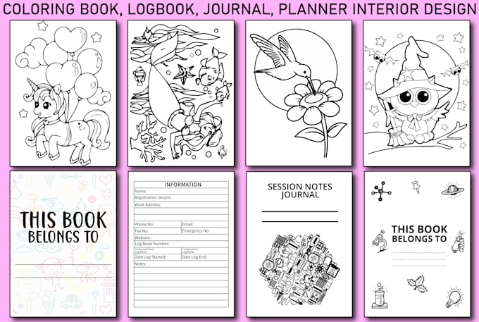 book interior design layout, KDP logbook, planner, journal, coloring book, etc