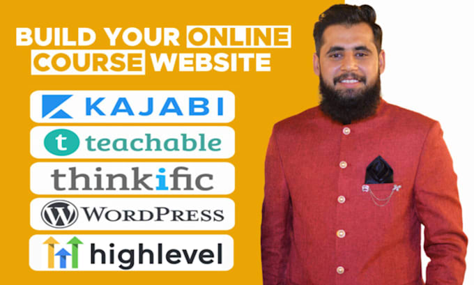 create wordpress course website, kajabi, teachable, thinkific or gohoghlevel