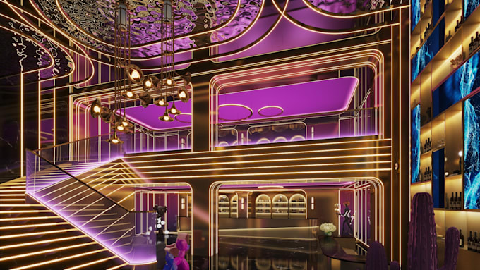 3d interior design lounge, bar, night club, cafe, restaurant