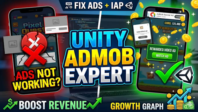 integrate admob ads, fix bugs, and implement iap in unity game