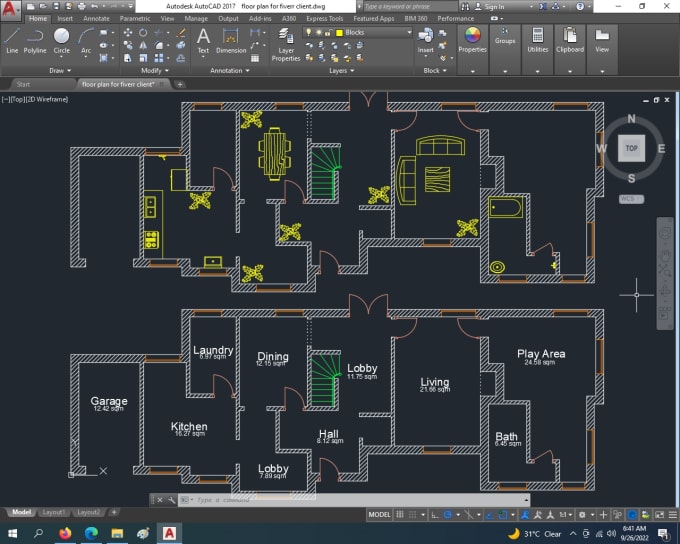 Draw 2d house plan, floor plan on autocad by Humayoonzahid | Fiverr