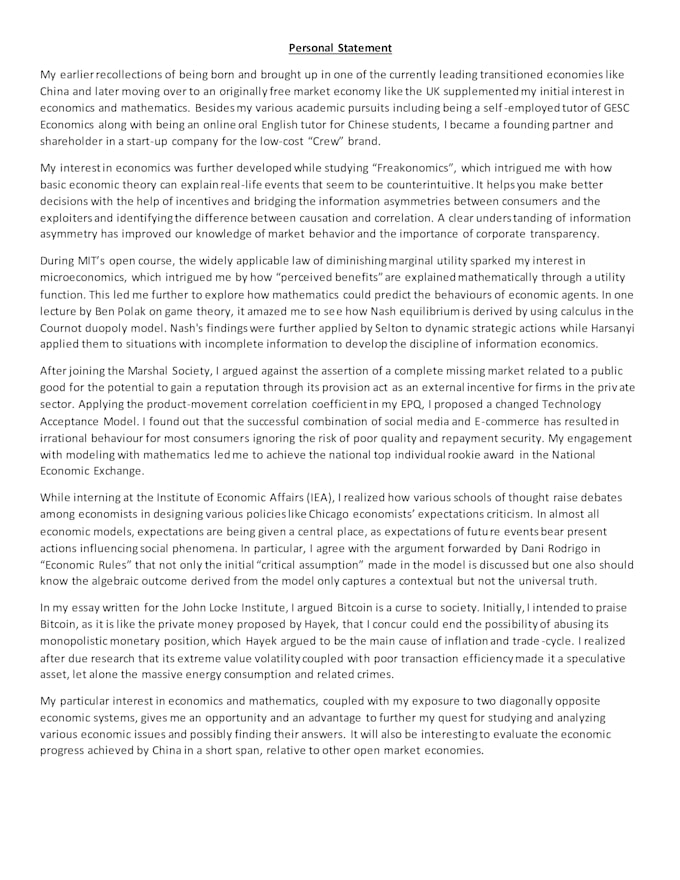 professionally prepare your personal statement