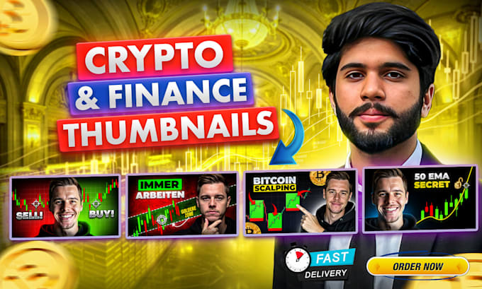 design viral crypto and finance youtube thumbnails for trading channels