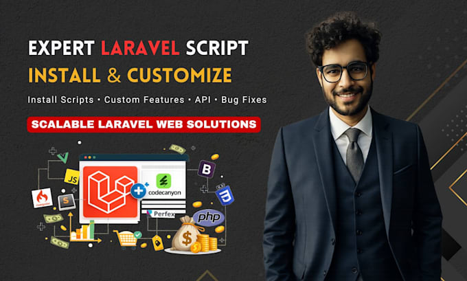 develop custom laravel features, fix bugs, install scripts