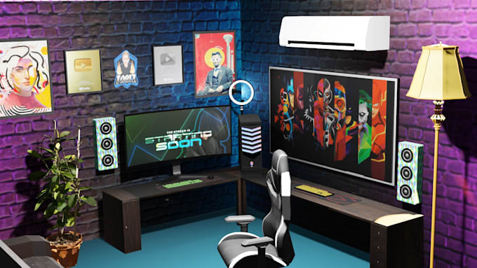 create 3d animated starting soon screens for twitch, yt and fb